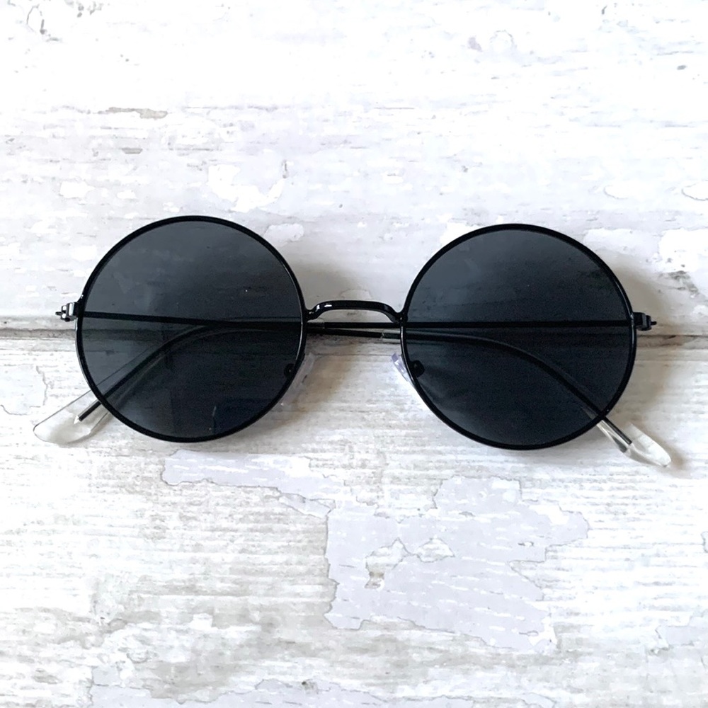 Retro Round Sunglasses Black Metal Frames & Lenses Unisex Mens Womens NEW